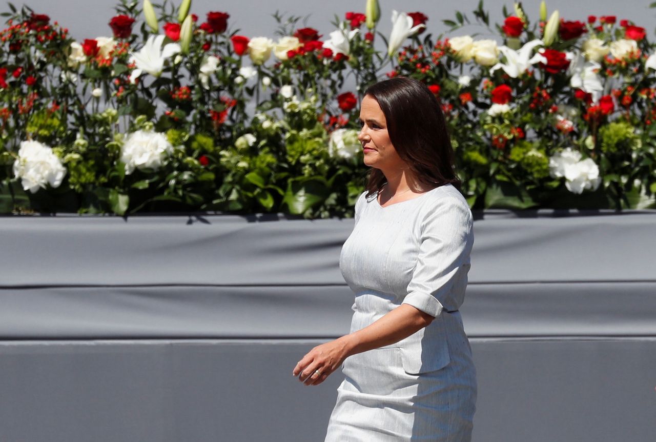 Hungary's new President Katalin Novak arrives to attend her inauguration ceremony at the Kossuth Square in Budapest, Hungary, May 14, 2022.