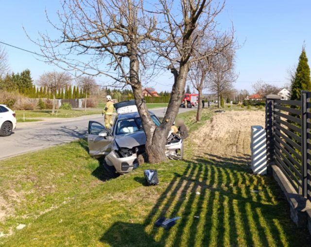 Zderzenie hondy z volvo.  Jedno z aut zjechało do rowu i uderzyło jeszcze w drzewo (zdjęcia)