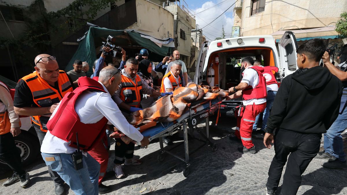 NABLUS, WEST BANK - OCTOBER 19: 42-year-old Palestinian Majid Muhammad Dawood, killed by Israeli gunfire during a raid by Israeli forces on Al-Ain refugee camp in western Nablus in the northern West Bank on October 19, 2025. His body was taken from Rafidia Hospital for a funeral and burial. (Photo by Nedal Eshtayah/Anadolu via Getty Images)