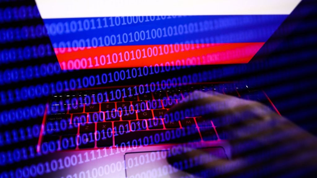 Russia, Ukraine And Internet Hacking Photo Illustrtions
Russian flag displayed on a laptop screen and binary code code displayed on a screen are seen in this multiple exposure illustration photo taken in Krakow, Poland on February 16, 2022. (Photo illustration by Jakub Porzycki/NurPhoto via Getty Images)
NurPhoto
binary, code, hacker, hacking, online, cyber, cybersecurity, pc, screen, ilu, tech, web, darkweb, attack, electronics, electronic, keyboard, it, wireless, portable, device, hack, hackers, programmer, programming, puncher, leak, leaks, anonymous, user, flags, country