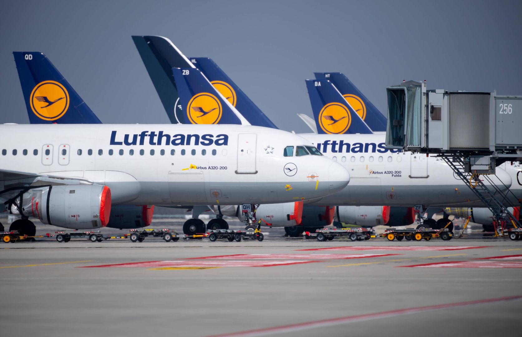 Coronavirus - Munich Airport
03 April 2020, Bavaria, Munich: Decommissioned Lufthansa aircraft stand on the apron at Munich Airport. The engines of these aircraft are covered with plastic film. As a result of the corona pandemic, air traffic has come to a virtual standstill. Photo: Sven Hoppe/dpa 
Dostawca: PAP/DPA.
Sven Hoppe
traffic, Air traffic, Epidemics, Airplane, Freight train, Covid-19, Coronavirus, Corona virus, epidemia, epidemie i zarazy, koronawirus, lotnisko, pandemia, samolot, SARS-CoV-19, transport lotniczy