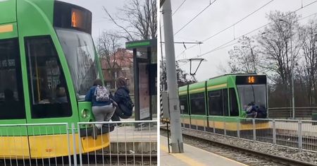 Niebezpieczna zabawa. Nastolatkowie z Poznania jeżdżą na zderzakach tramwajów