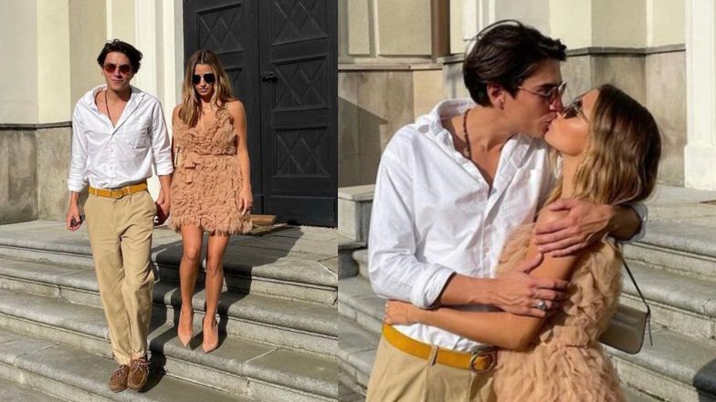 Zakochana Julia Wieniawa całuje się Nikodemem Rozbickim przed kościołem na ślubie znajomych. Romantycznie? (FOTO)