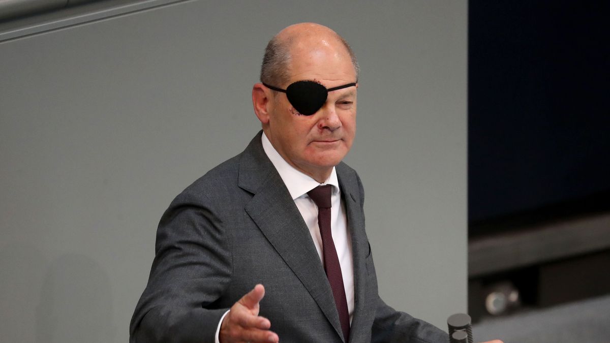 BERLIN, GERMANY - SEPTEMBER 06: German Chancellor Olaf Scholz gives a speech during a meeting about budget negotiations at the German Federal Parliament (Bundestag) in Berlin, Germany on September 06, 2023. Scholz fell while jogging on Saturday, and sustained bruises to his face. (Photo by Cuneyt Karadag/Anadolu Agency via Getty Images)