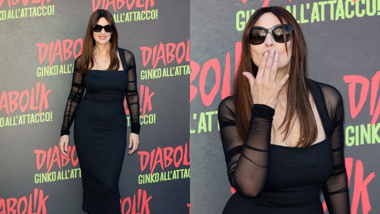 Monica Bellucci w OBCISŁEJ sukience posyła całuski ze ścianki (ZDJĘCIA)