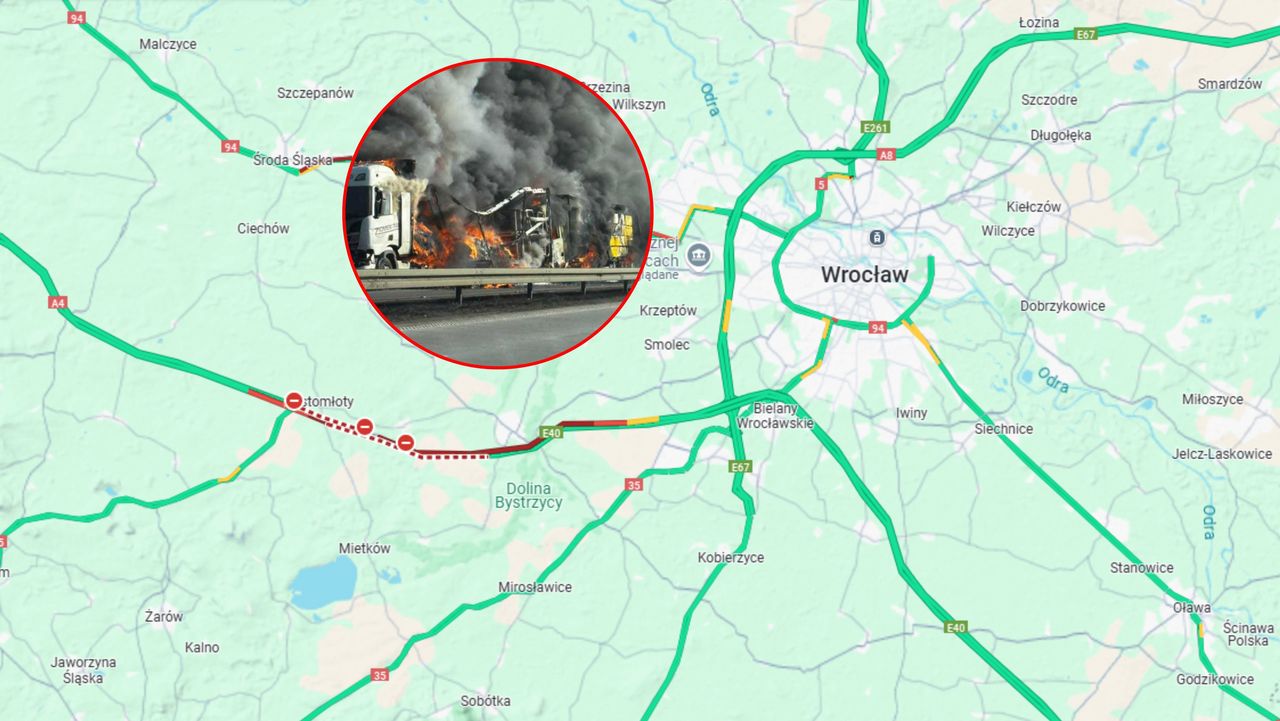 Wypadek i pożar na A4. Autostrada zablokowana 