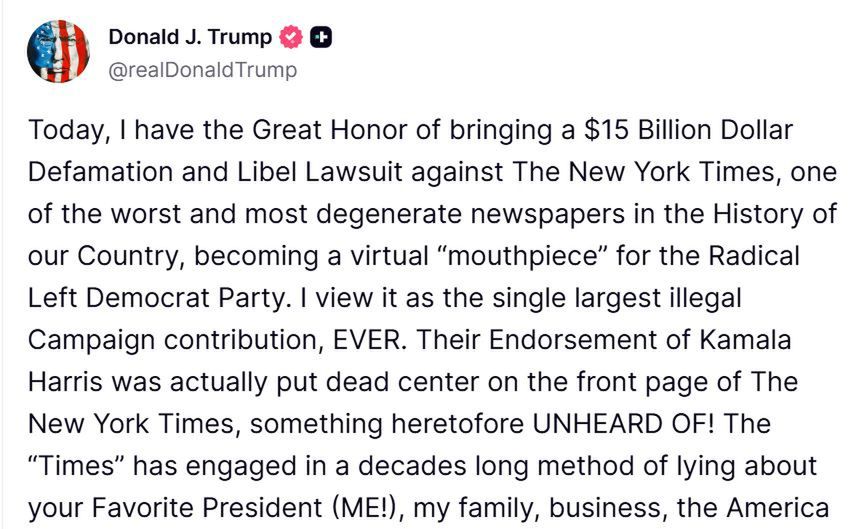 Donald Trump pozywa "NYT"