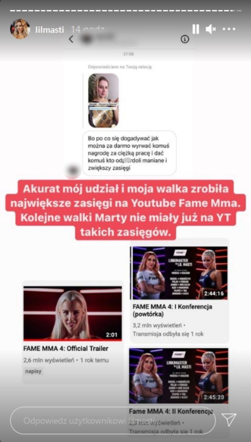 Fame MMA: Lil Masti odrzuciła propozycję walki z Martą Linkiewicz przez zbyt niską gażę? 