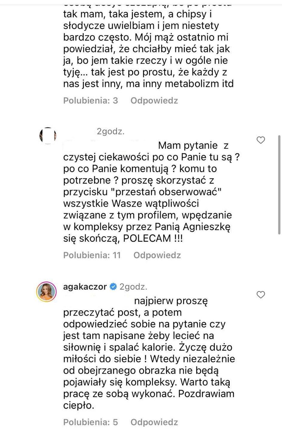 Wymiana zdań między Agnieszką Kaczorowską a followersami