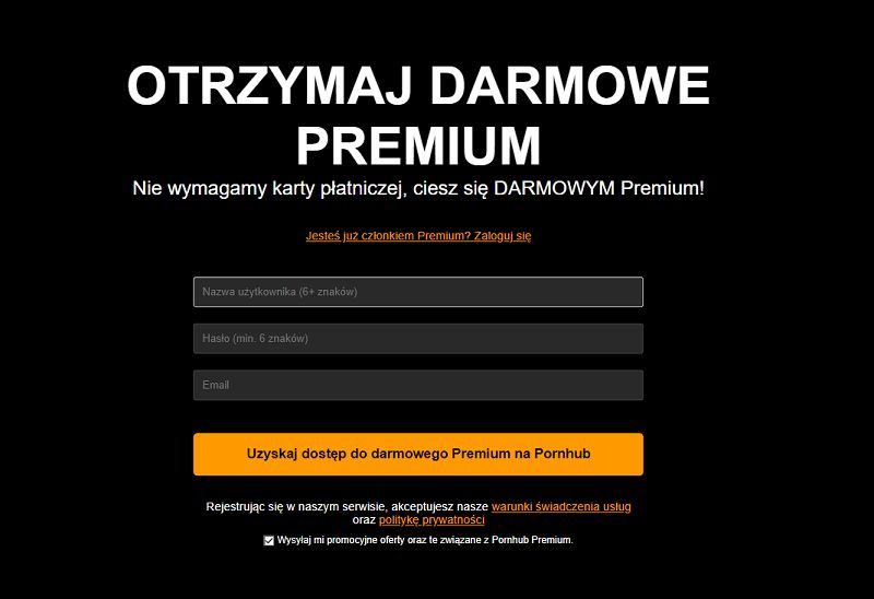 Formularz rejestracji darmowego konta premium