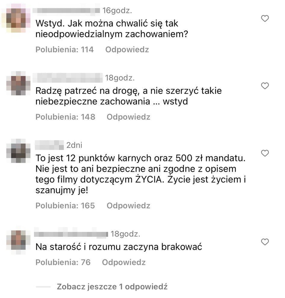 Komentarze pod nagraniem Szapołowskiej zza kierownicy