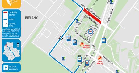 Warszawa. Młociny bez tramwajów w weekend. Utrudnienia także na Białołęce
