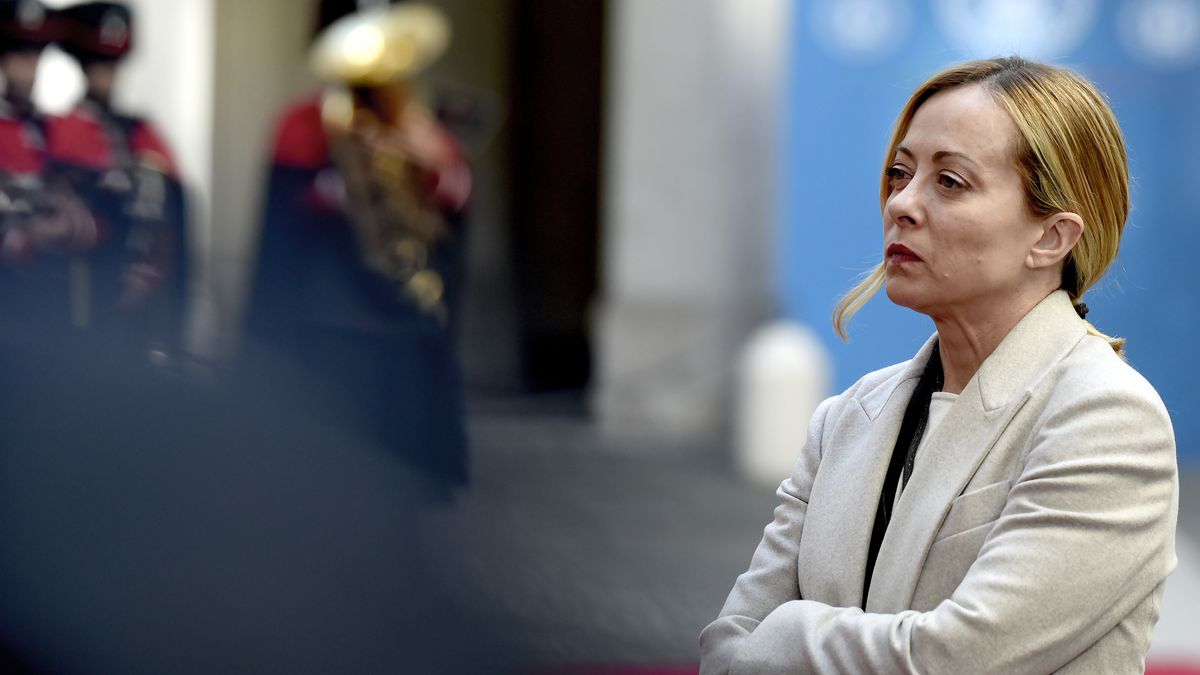 ROME, ITALY - MARCH 04: Prime Minister Giorgia Meloni awaits the President of Lithuania Gitanas Nausda (not pictured) for the meeting at Palazzo Chigi, on March 4, 2025 in Rome, Italy.  (Photo by Simona Granati - Corbis/Corbis via Getty Images)