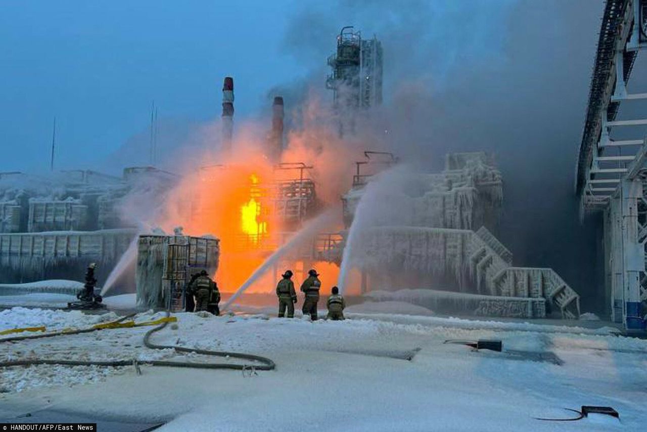 Natural gas terminal fire in the Russian port of Ust-Luga.