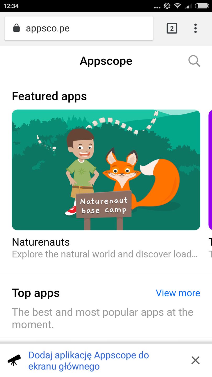 Appscope w przeglądarce (Chrome dla Androida)