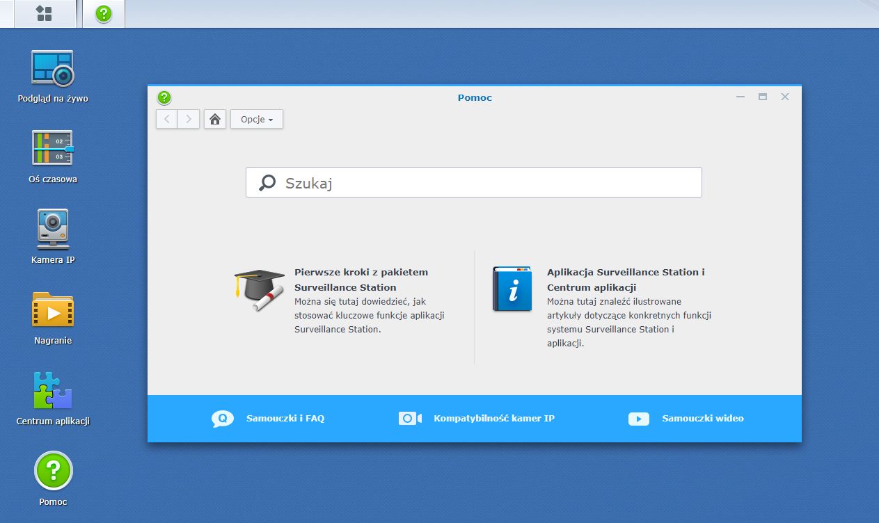 Surveillance Station to na tyle rozbudowany pakiet, że w praktyce działa jak odrębny system. Początkujący nie pogubią się dzięki rozbudowanej pomocy.