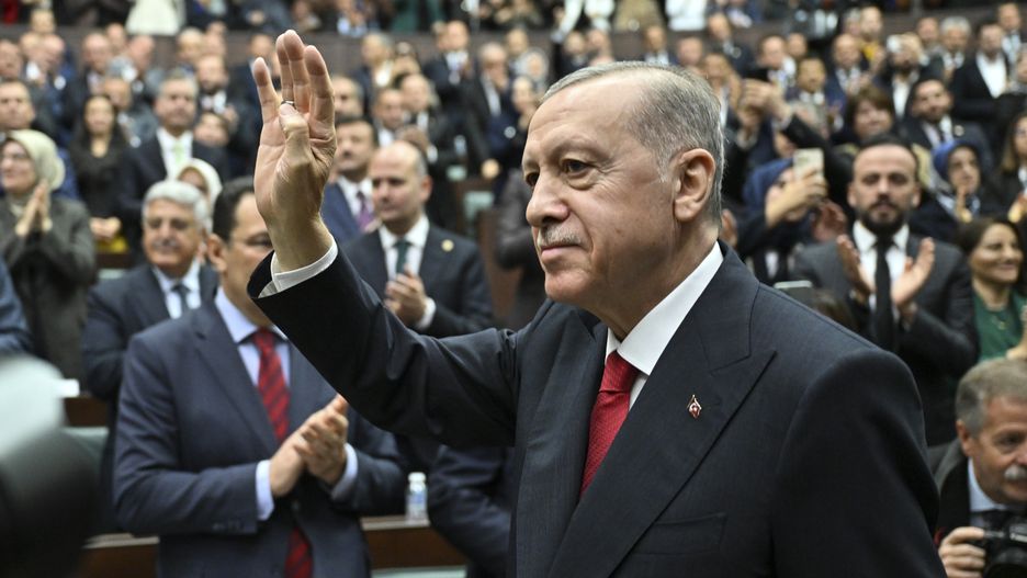 ANKARA, TURKIYE - NOVEMBER 15: Turkish President and the Leader of the Justice and Development (AK) Party Recep Tayyip Erdogan attends his party's group meeting at the Turkish Grand National Assembly in Ankara, Turkiye on November 15, 2023. (Photo by Emin Sansar/Anadolu via Getty Images)