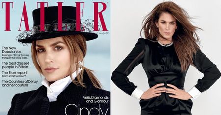 Wyretuszowana Cindy Crawford spogląda z nowej okładki