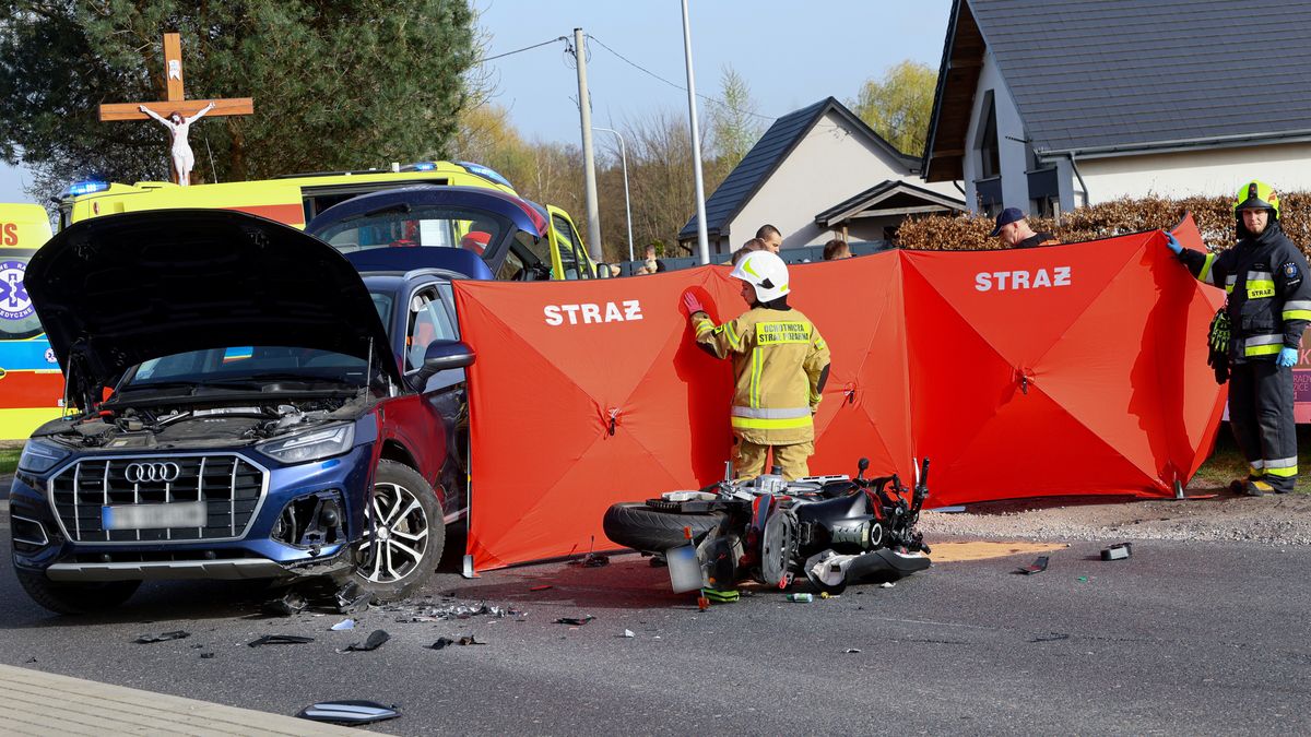 Wypadek w Dębnicy – zderzenie Audi z motocyklem