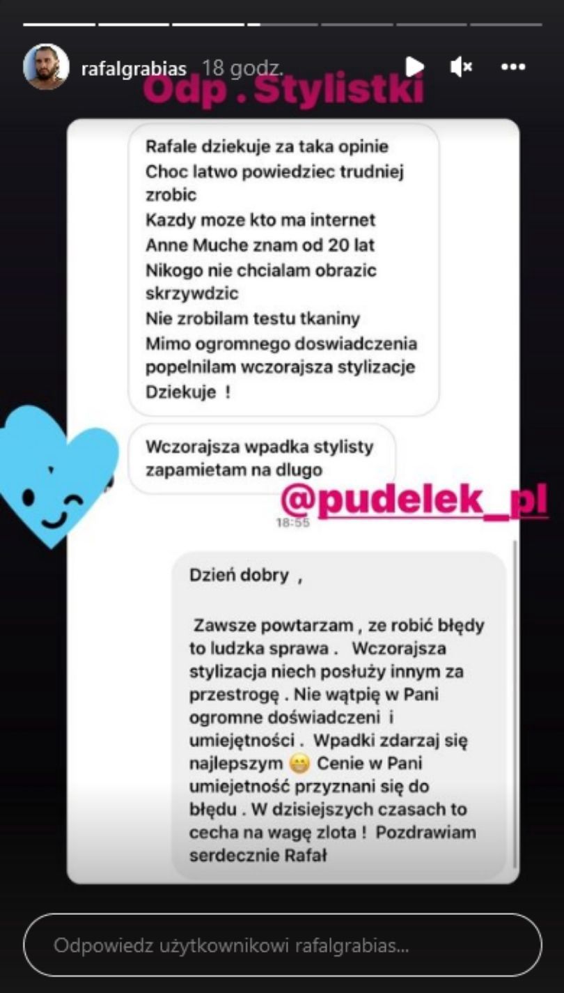 Stylistka Anny Muchy odpowiada Rafałowi Grabiasowi