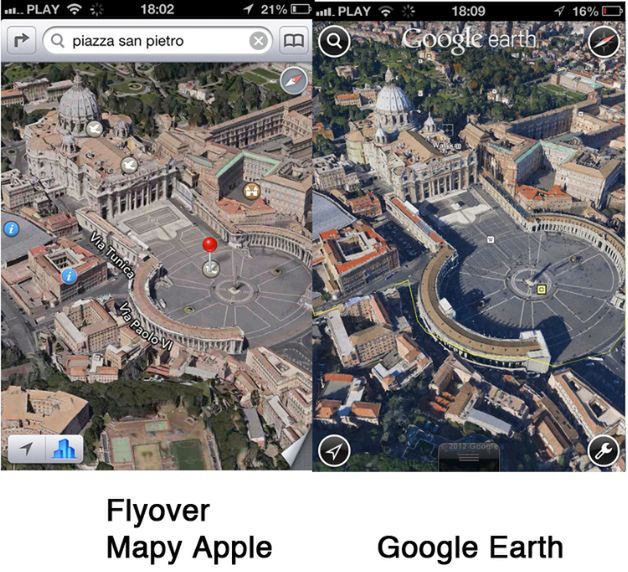 Widok 3D - mapy Apple vs Google Earth