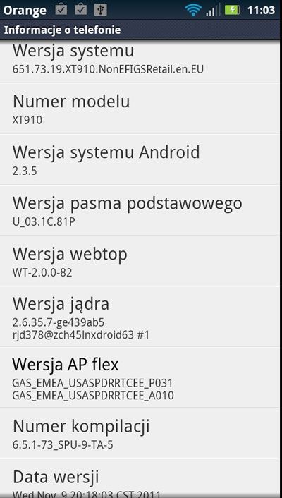 Motorola RAZR - informacje o systemie