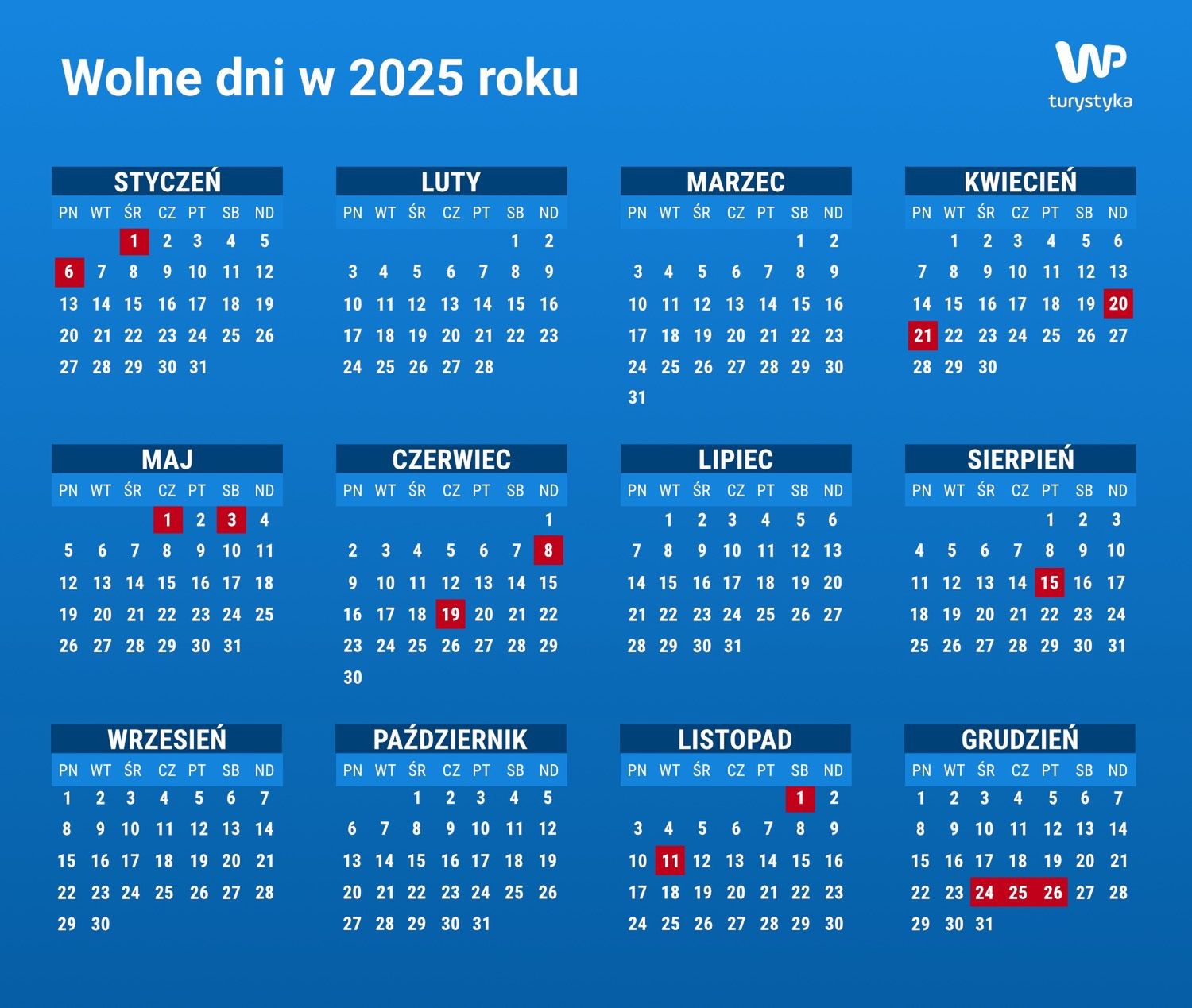 Tak układają się dni wolne w 2025 r.