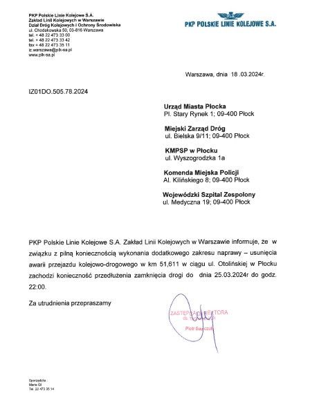 Przejazd na ul. Otolińskiej pozostaje nadal zamknięty - komunikat PKP
