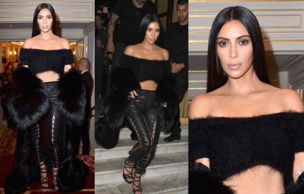 Coraz szczuplejsza Kim Kardashian w wielkim futrze na tygodniu mody w Paryżu (ZDJĘCIA)