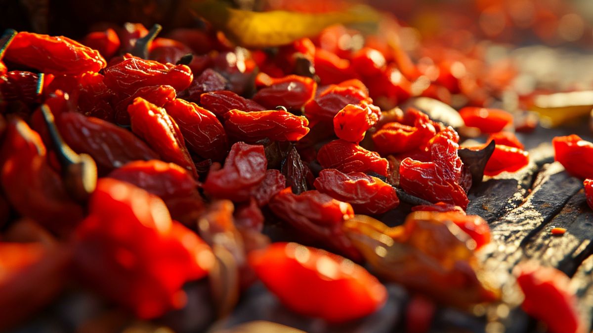 Suszące się w słońcu jagody goji