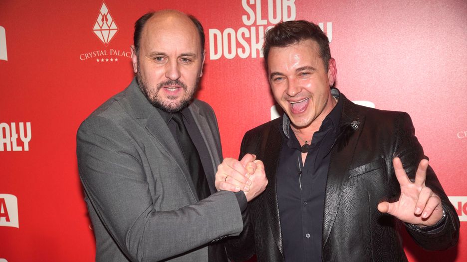 Adam Woronowicz i Radosław Liszewski na premierze "Ślubu doskonałego"