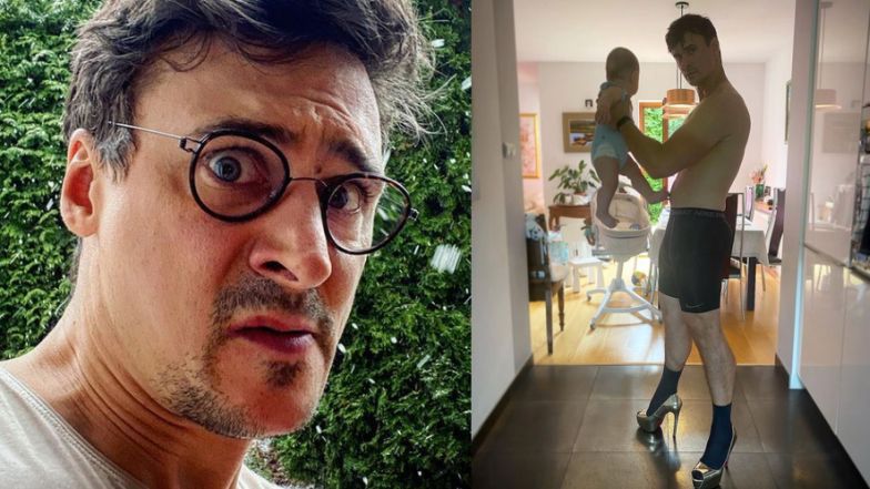 Mateusz Damięcki edukuje syna w bieliźnie i szpilkach