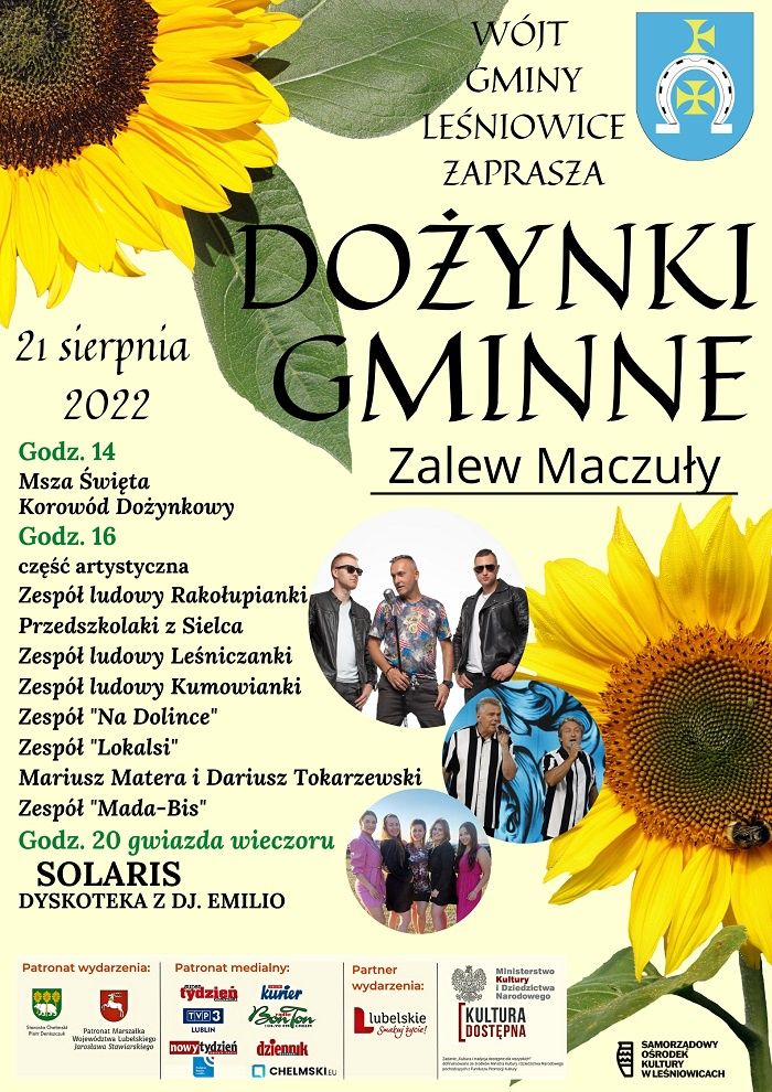 Dożynki Gminy Leśniowice nad Zalewem Maczuły 2022 - program