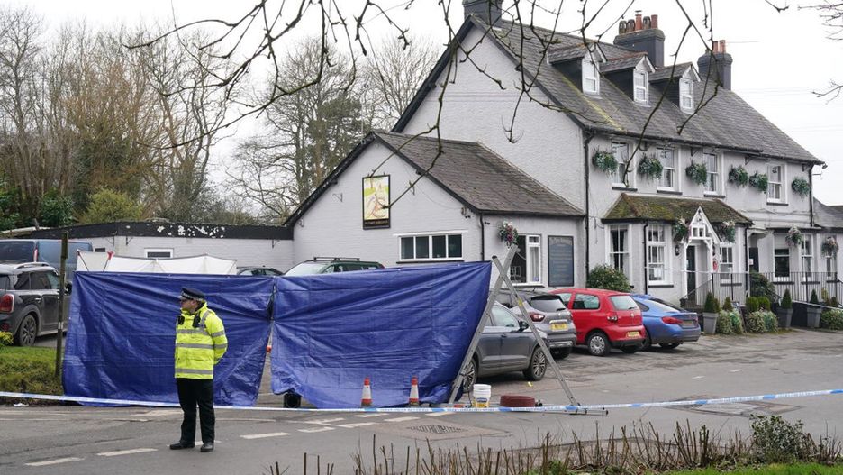 Sevenoaks incident
A police cordon outside the Three Horseshoes pub in Knockholt, Sevenoaks in Kent, after emergency services were called just after 7pm on Friday amid reports a woman had suffered serious injuries. A male suspect fled the scene and is yet to be found. Picture date: Saturday February 15, 2025. (Photo by Gareth Fuller/PA Images via Getty Images)
Gareth Fuller - PA Images