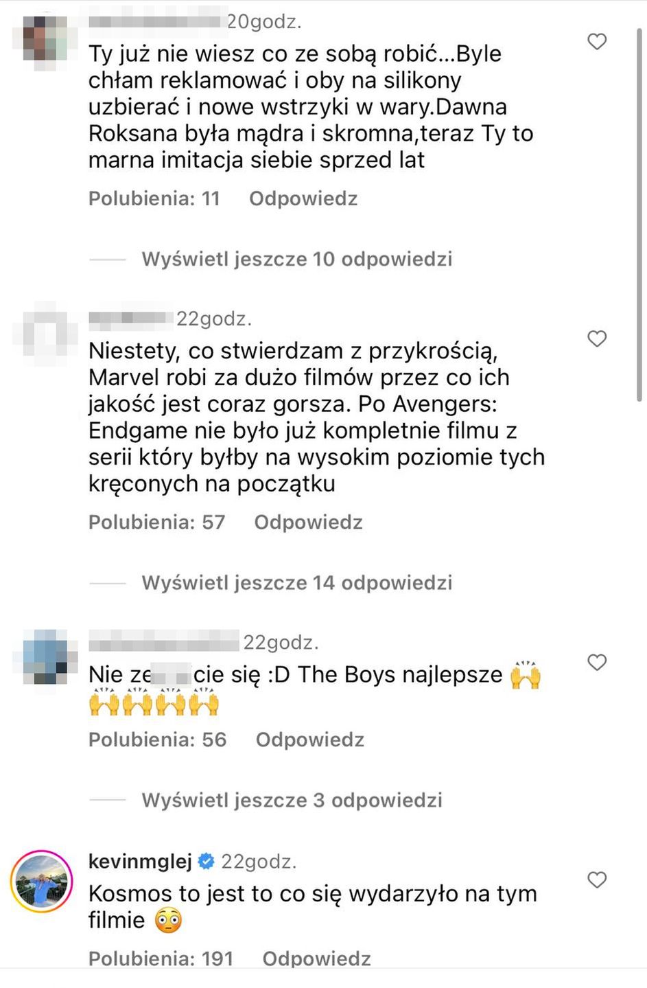 Komentarze pod postem Roksany Węgiel