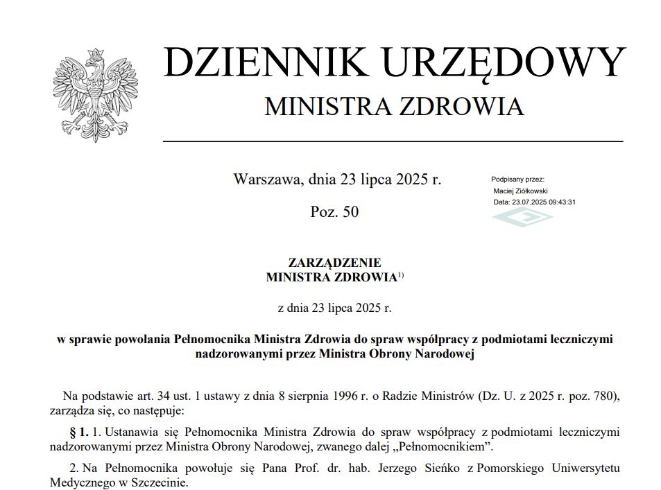 Zarządzenie Ministra Zdrowia z dnia 23 lipca 2025 r.