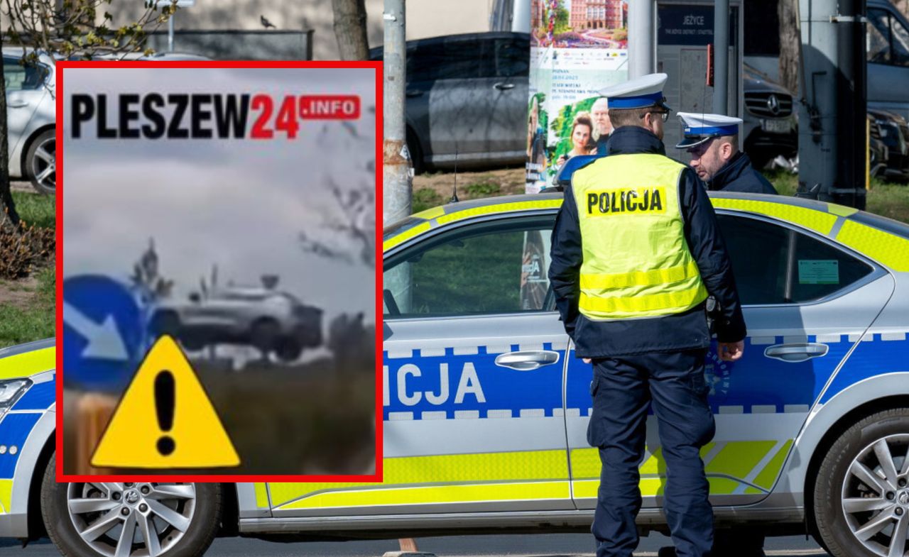 Wzbił się w powietrze. Samochód przeleciał nad rondem