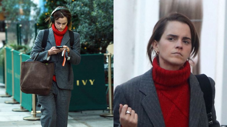 Dawno niewidziana Emma Watson przemierza ulice Londynu. Buty za 4 tysiące złotych, a samochód... oklejony taśmą (ZDJĘCIA)