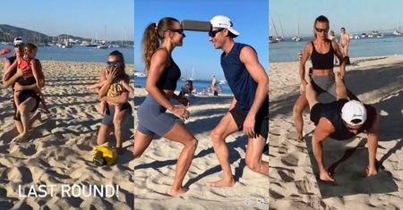 Anna i Robert Lewandowscy wyciskają siódme poty na plaży i trenują przysiady z córkami w ramionach (ZDJĘCIA)