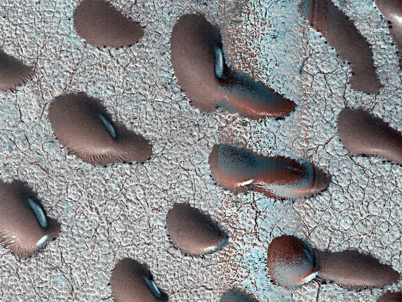 Martian dunes frosted with CO2 ice. Photo: NASA