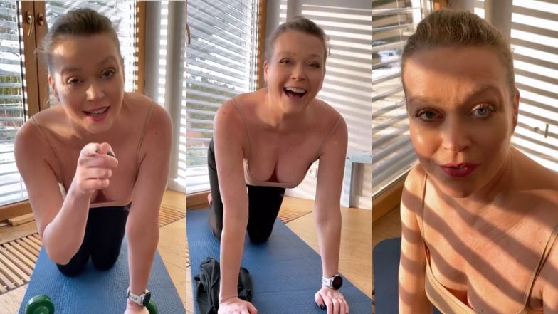 Tamara Arciuch ćwiczy na macie. Tak promuje swój recital