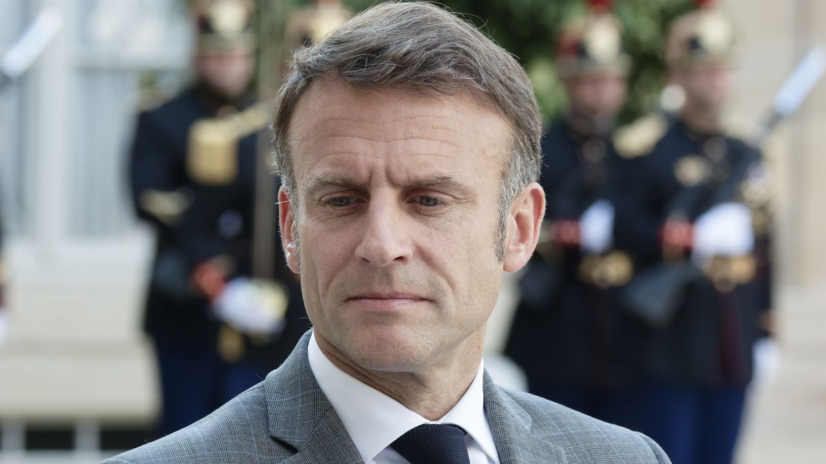 France's President Emmanuel Macron is addressing the press after the meeting with the Secretary General of NATO at Elysee Presidential Palace in Paris, France, on June 24, 2024. (Photo by Daniel Pier/NurPhoto via Getty Images)