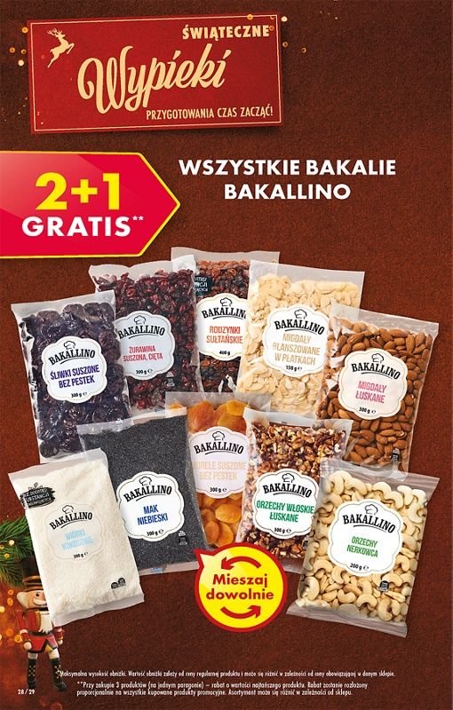 Oferta Biedronka od 5.12: wszystkie bakalie bakallino 2+1 gratis