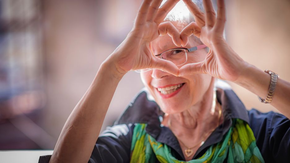 cute, senior, woman, older, elderly, grandmother, granny, glasses, spectacles, happy, heart shape, romantic, adorable, love, romance, valentine, retired, gesture, fingers, hands, generation, cheerful, joyful, lovely, mature, retro, vintage