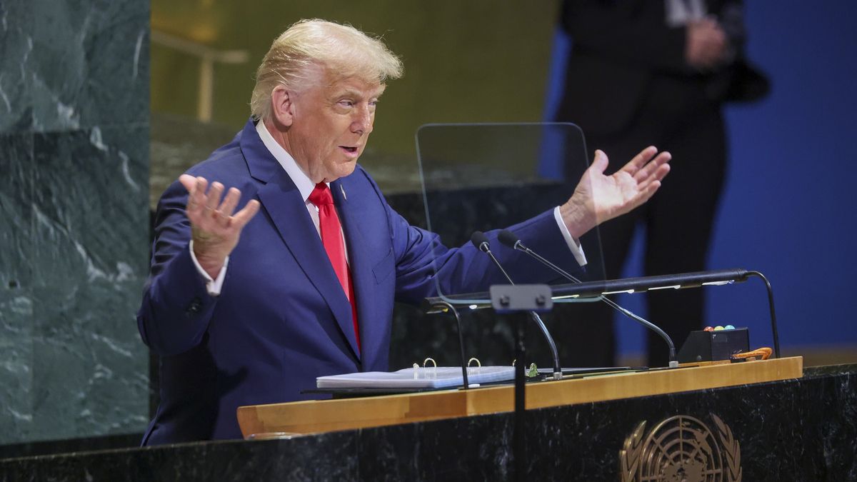 US President Donald Trump speaks during the General Debate of the 80th session of the United Nations General Assembly (UNGA) at the United Nations headquarters in New York, New York, USA, 23 September 2025. EPA/SARAH YENESEL Dostawca: PAP/EPA.