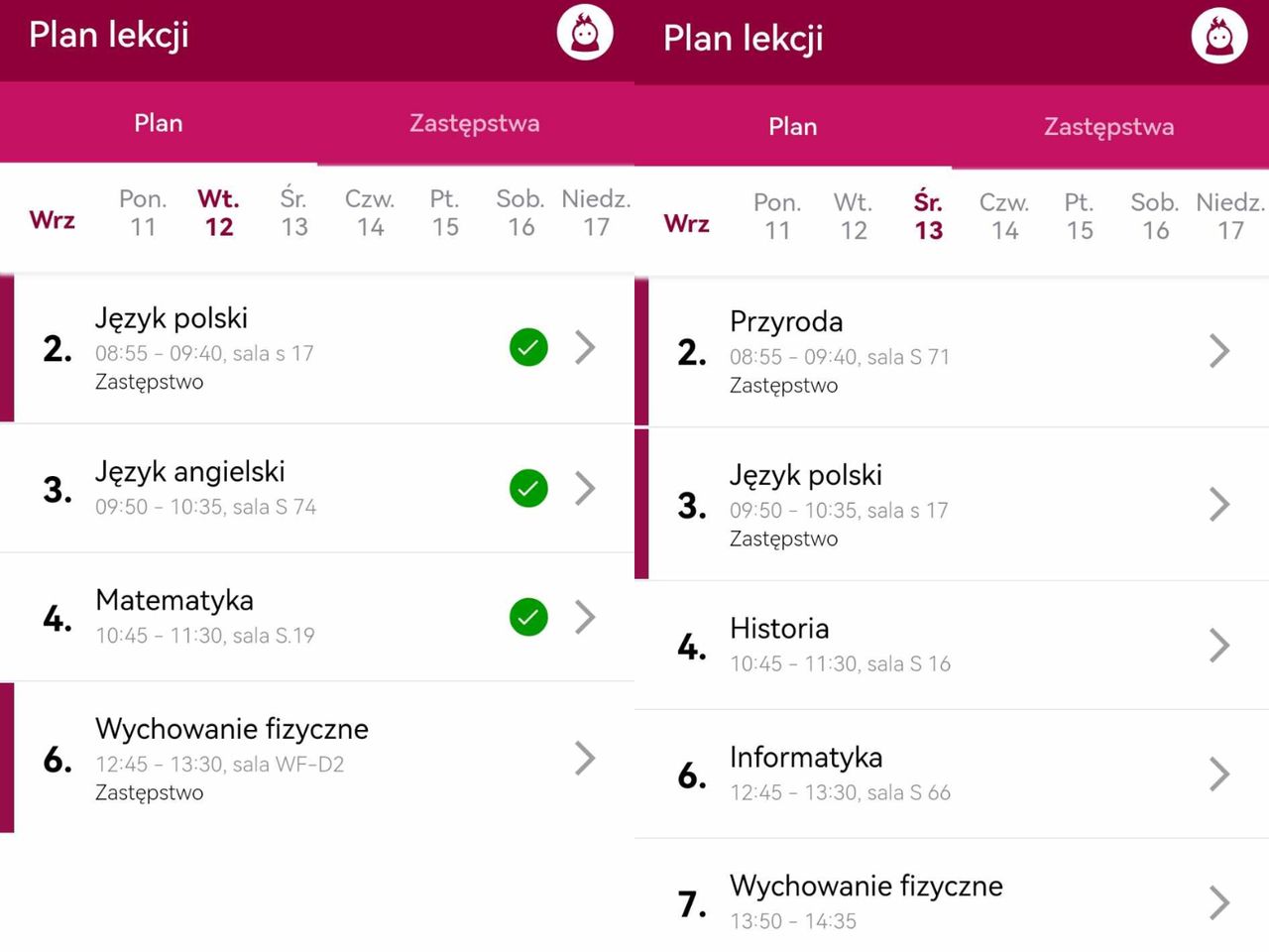 Plan lekcji córki Wiolety