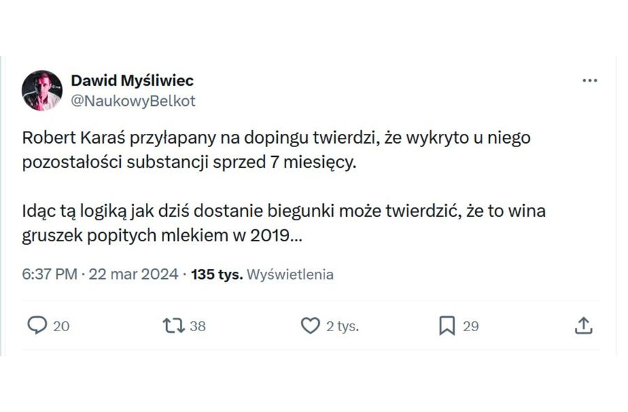 Dawid Myśliwiec o słowach Roberta Karasia dotyczące dopingu