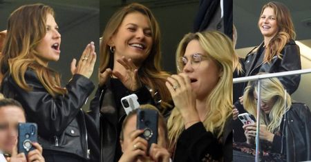 Anna Lewandowska i Zofia Ślotała z przyrośniętym do twarzy smartfonem bawią się na meczu z San Marino. Widziała w ogóle płytę boiska? (ZDJĘCIA)