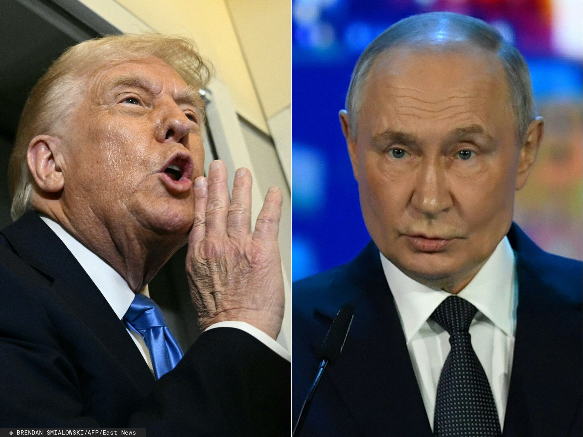 Temporary
(COMBO) This combination of pictures created on March 30, 2025 shows US President Donald Trump on Air Force One on March 28, 2025 and Russian President Vladimir Putin speaking in Murmansk on March 27, 2025. Trump on March 30, 2025, said he was "very angry, pissed off" with Putin for questioning Ukraine's leadership, NBC News reported. In a sharp change of tone to his normal stance towards Moscow, Trump told an NBC reporter that he was angered when Putin started getting into Ukrainian President Volodymyr Zelensky's credibility. Trump threatened "secondary tariffs" on Russian oil and said he planned to speak to Putin in the coming week. (Photo by Brendan SMIALOWSKI and Olga MALTSEVA / AFP)
BRENDAN SMIALOWSKI