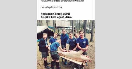 Dzieci nad wypatroszonymi zwłokami zwierzęcia. Organizator obozu tłumaczy